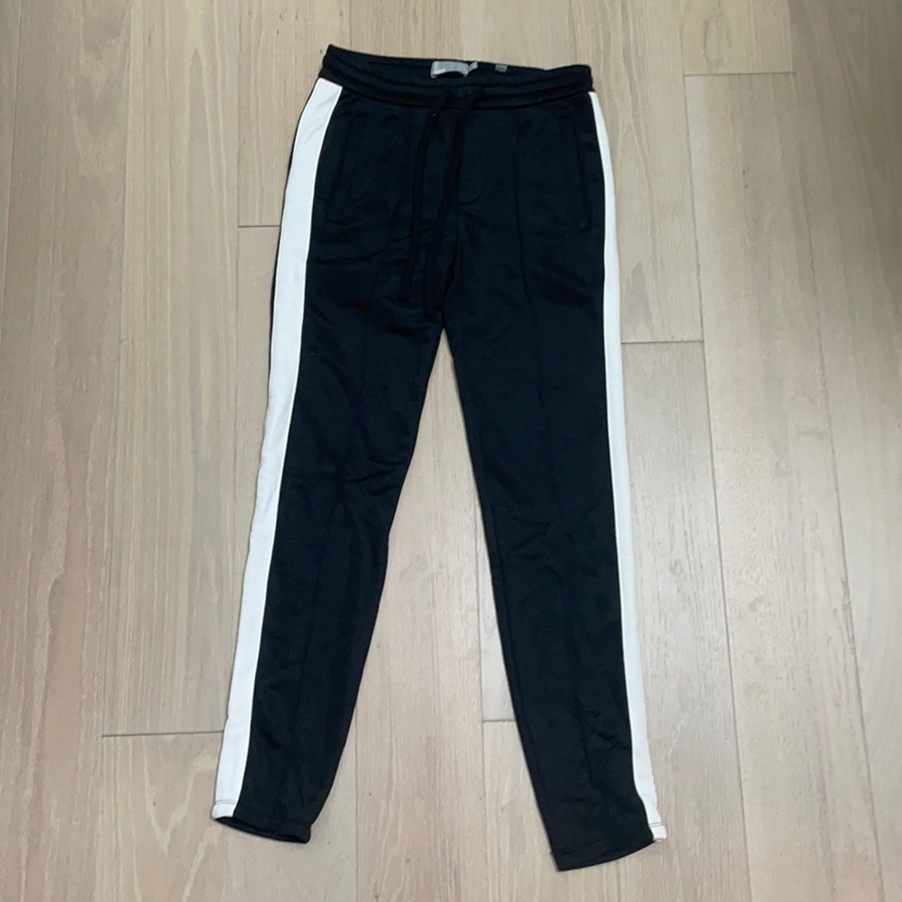 Men’s Vince Pleated Sweatpants/Joggers, Black with White Stripe
